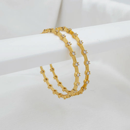 Thin CZ Diamond Studded Bangles - 22k - Set of 2