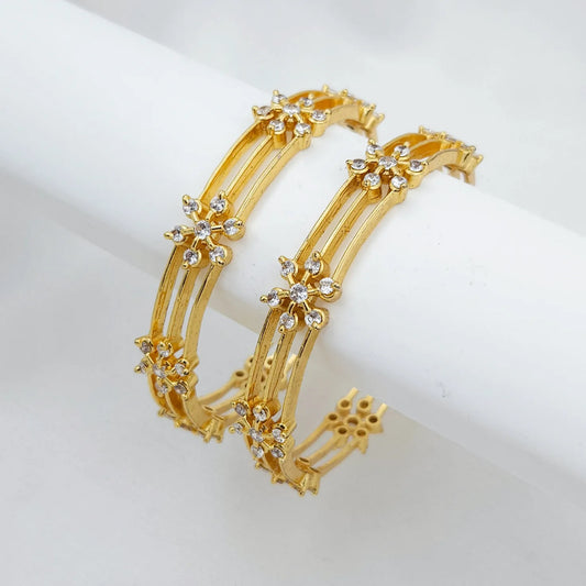 Triple layer diamond studded floral bangles - set of 2