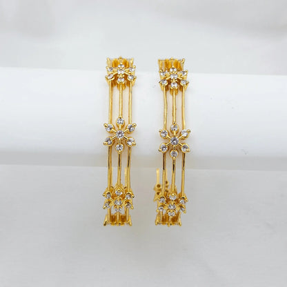 Triple layer diamond studded floral bangles - set of 2
