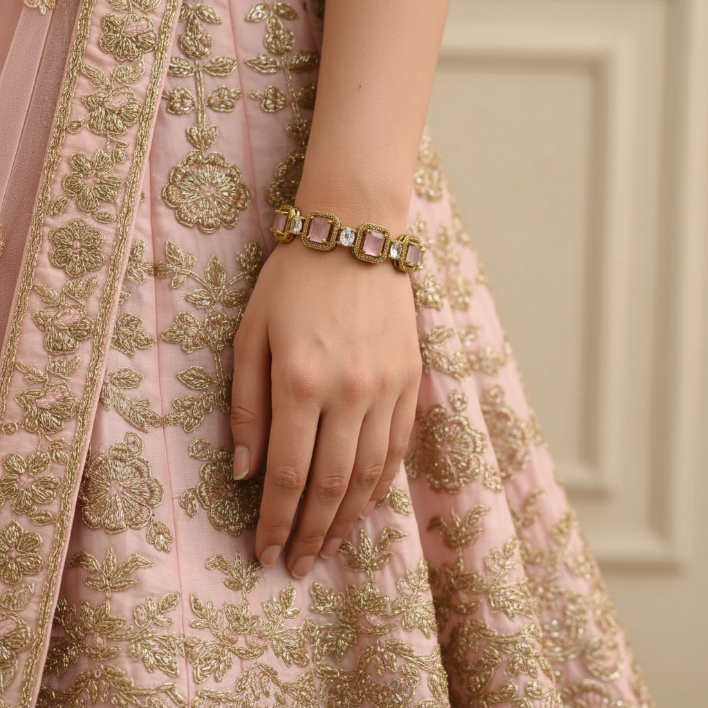 Baby pink Square stone grand bangles for events- set of 2