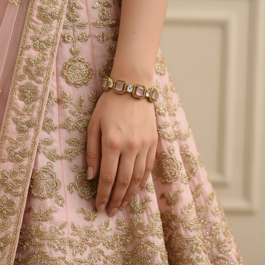 Baby pink Square stone grand bangles for events- set of 2
