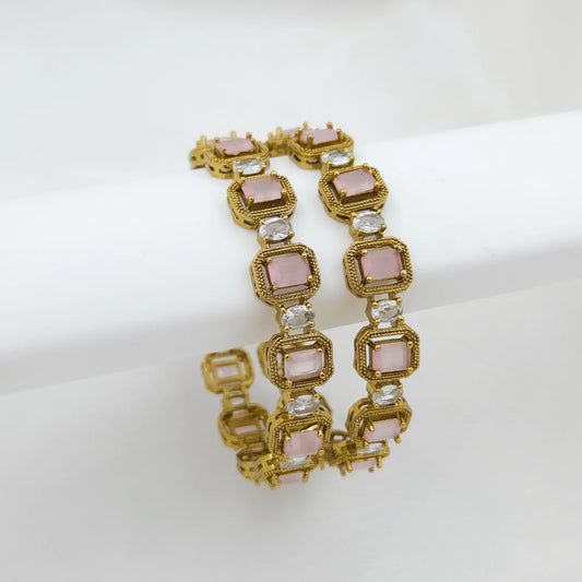 Baby pink Square stone grand bangles for events- set of 2