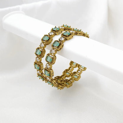 Aqua Square stone grand bangles for events- set of 2