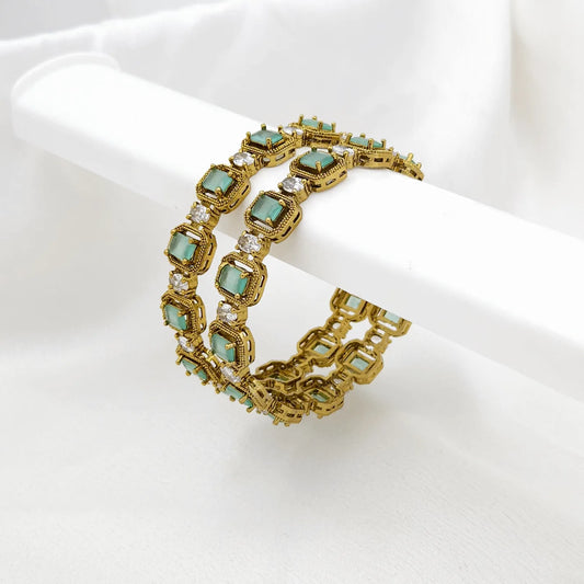 Aqua Square stone grand bangles for events- set of 2