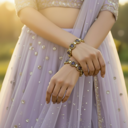 Purple Square stone grand bangles for events- set of 2