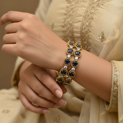 Deep blue Square stone grand bangles for events- set of 2