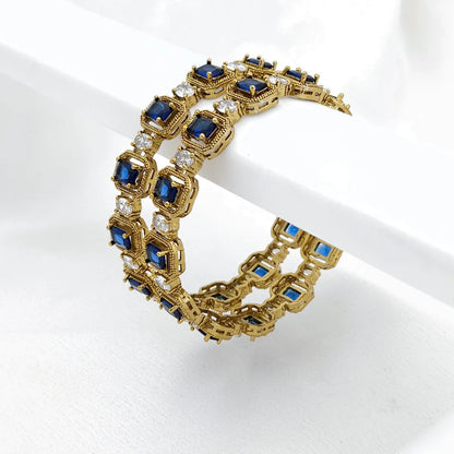 Deep blue Square stone grand bangles for events- set of 2