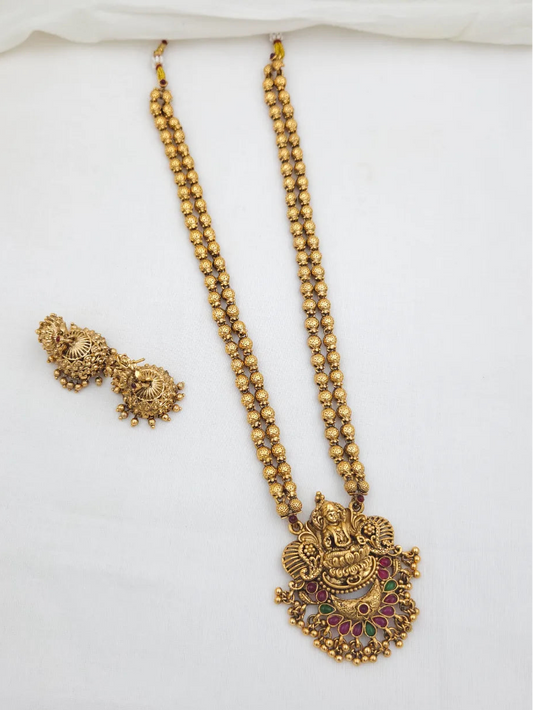 Lakshmi Gold Beads Double Layer Long Haram set