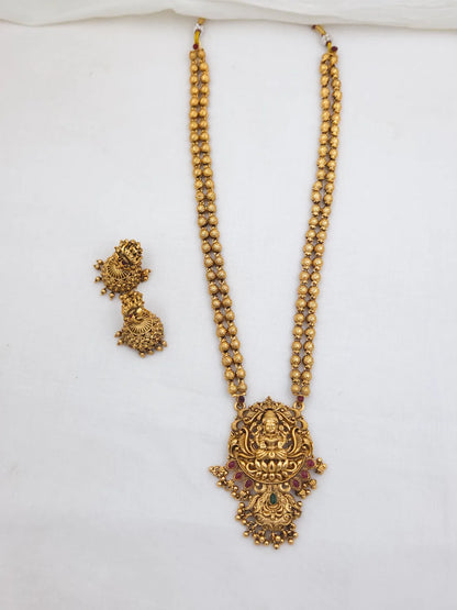 Lakshmi Goddess Golden Beads Two Layer Haram Set