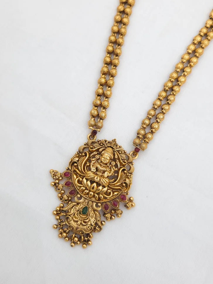 Lakshmi Goddess Golden Beads Two Layer Haram Set