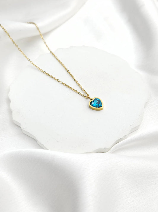 Titanic Blue Heart Pendant Necklace - Gold plated