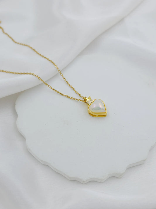 Crown Heart Pearl Pendant Necklace - Office Wear