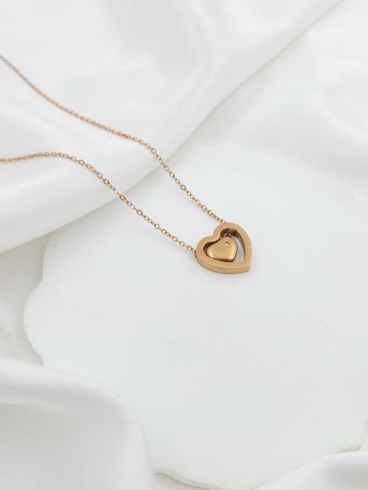 Anti Tarnish Heart in Heart Cute Necklace