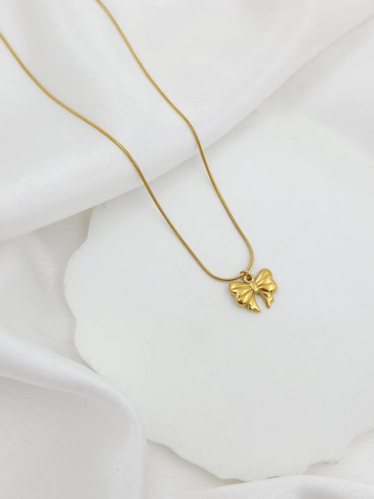 Bow Girls Gold Stainless Steel Necklace