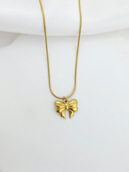 Bow Girls Gold Stainless Steel Necklace