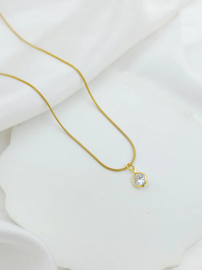 18K Gold Plated Dainty Stone Pendant Necklace - Office Wear