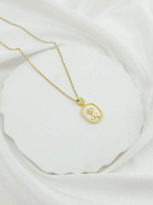 Gold Pearly Rose Necklace - Anti Tarnish