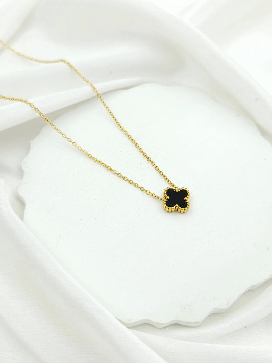 Women Clover Black Lovers Necklace - 18K Gold