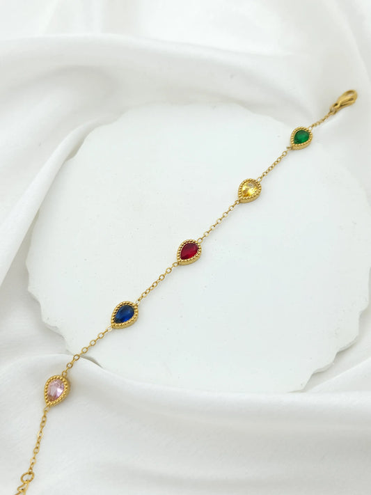 Women 18K Multi Color Stone Chain Bracelet - Anti Tarnish