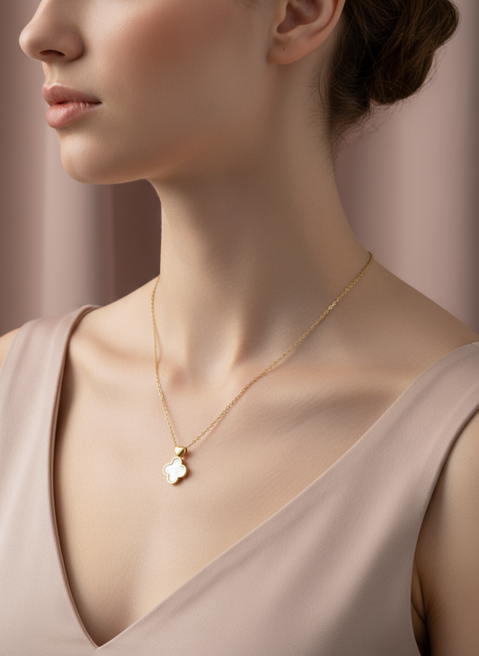 Anti Tarnish White Clover Pendant Necklace