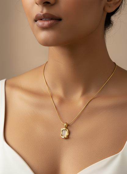 Anti-Tarnish Gold Plated Brown Square Pendant for Women and Kids