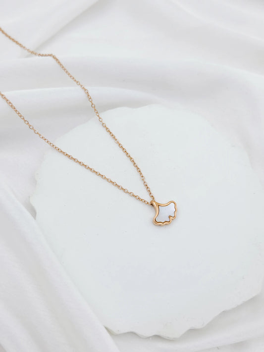 Rose Gold Mother of Pearl Chain Pendant Necklace - Leaf