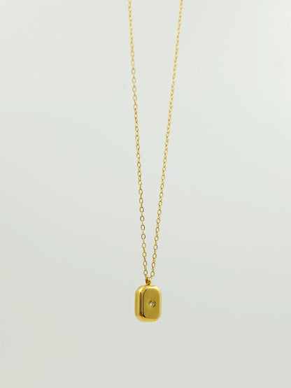 Anti-tarnish Golden Box Stone Pendant