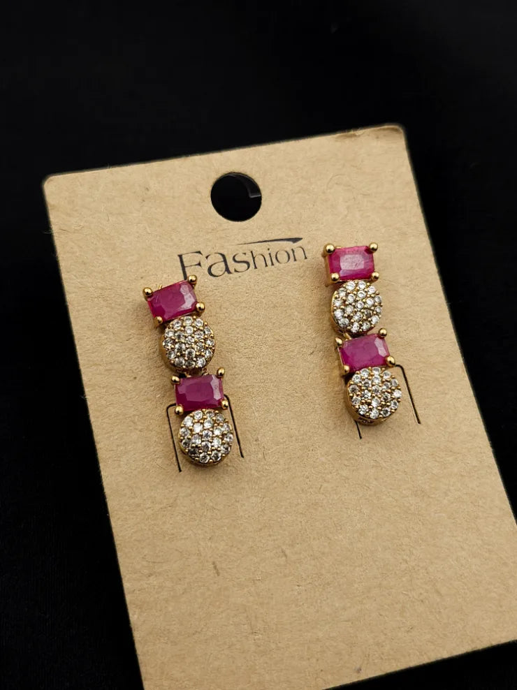 Red Square Stone studded Earrings