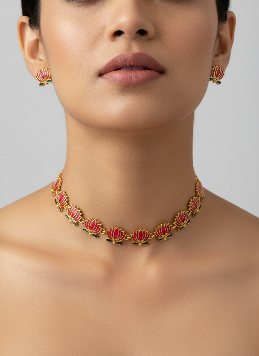 Lotus Motif Necklace Set