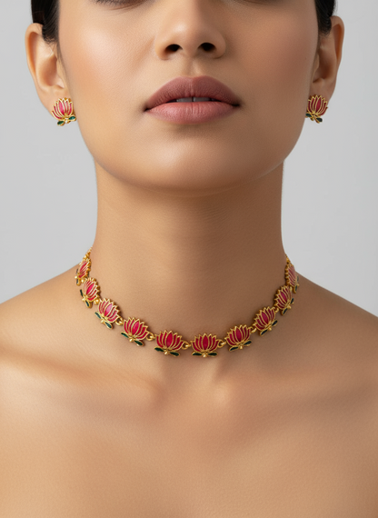 Lotus Motif Necklace Set