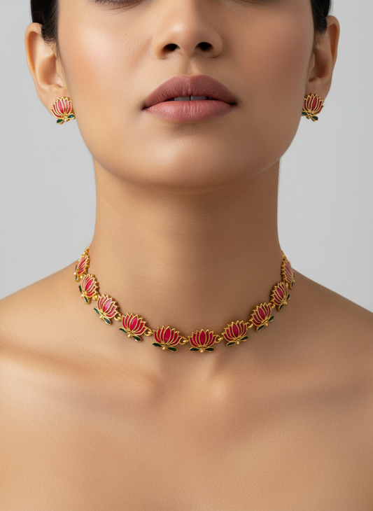 Lotus Motif Necklace Set