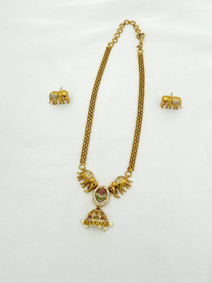 Elephant Choker with Traditional Jumkas and Pearl Drops