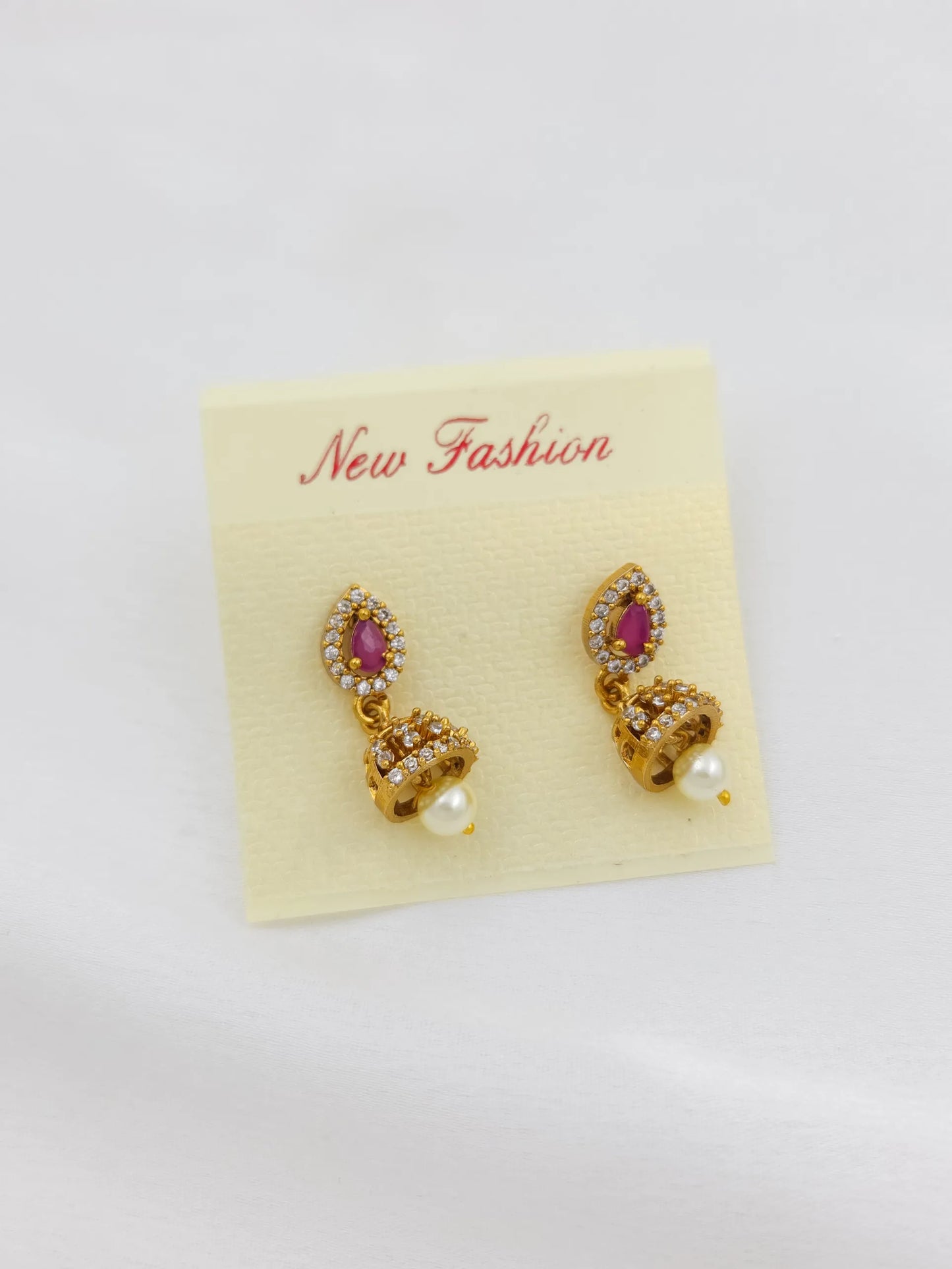 Floral AD with Red and Green Stone with Pearl Jumka