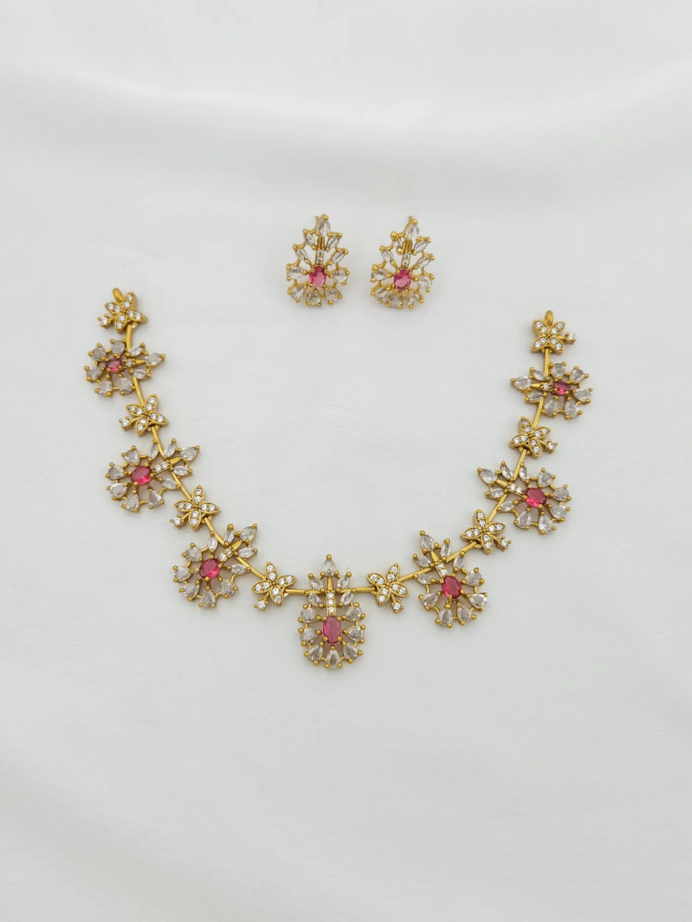 Red Floral AD Butterfly Necklace With Earrings