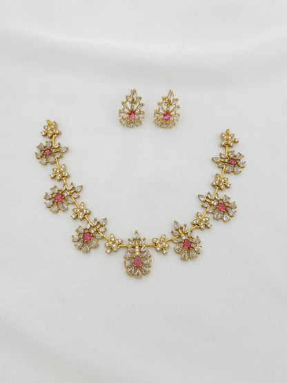 Red Floral AD Butterfly Necklace With Earrings