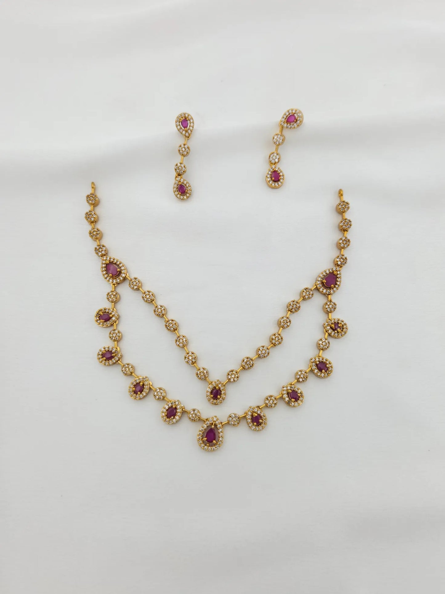 Two Layer Drop AD Red Necklace with Earrings