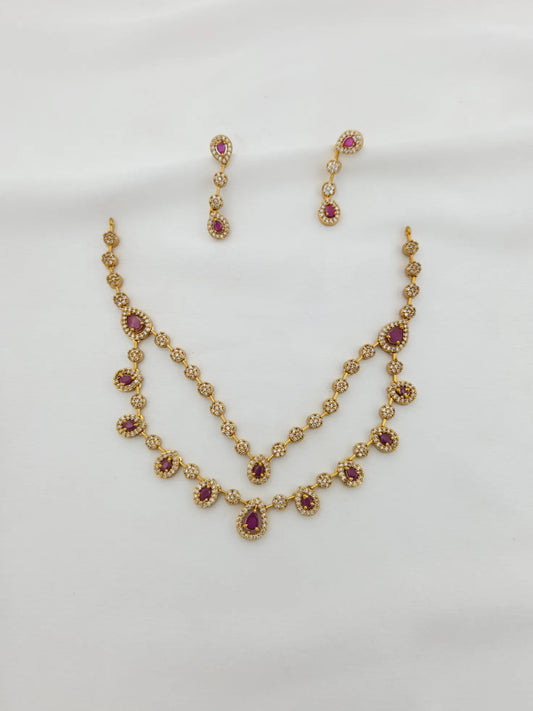 Two Layer Drop AD Red Necklace with Earrings