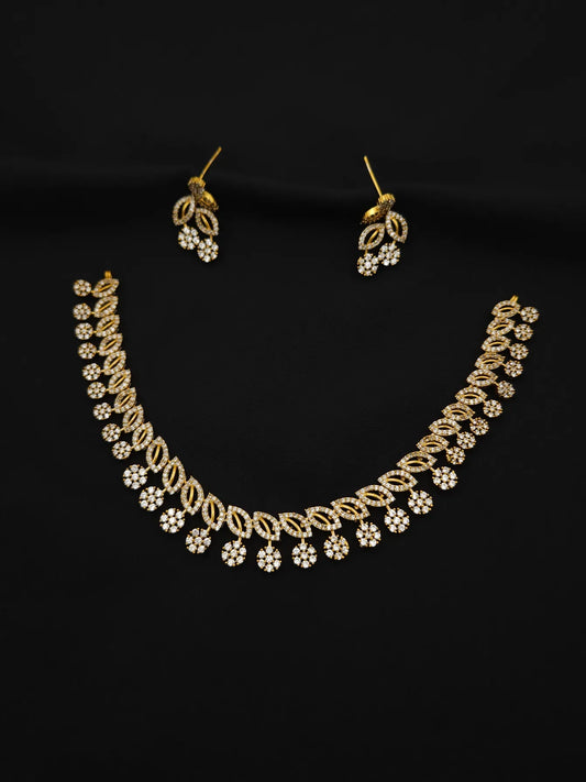 Leaf Floral Grand AD Necklace with Earrings