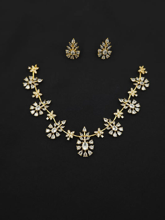 White Snow Flake Gold Plated Necklace with Earrings for Women