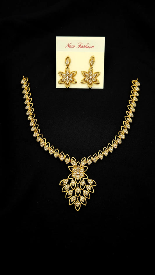 Gold Replica with CZ Stone Necklace with Earrings