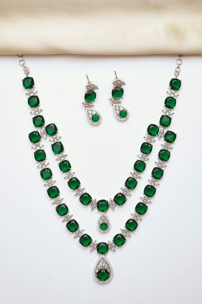 Two Layer AD Necklace with Earrings(Multiple color options)