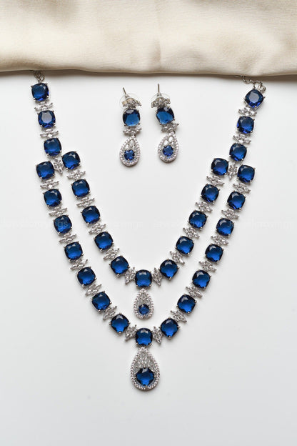 Two Layer AD Necklace with Earrings(Multiple color options)