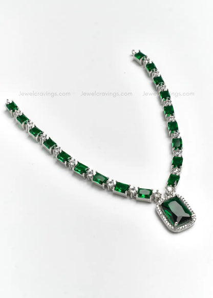 Green Foliage American Diamond Necklace with Earrings