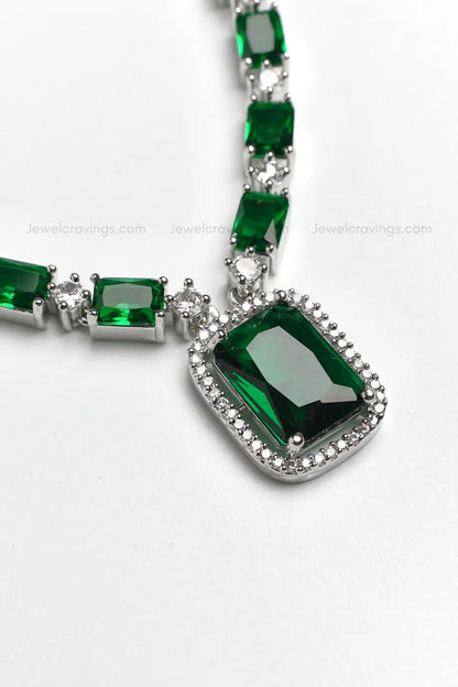 Green Foliage American Diamond Necklace with Earrings