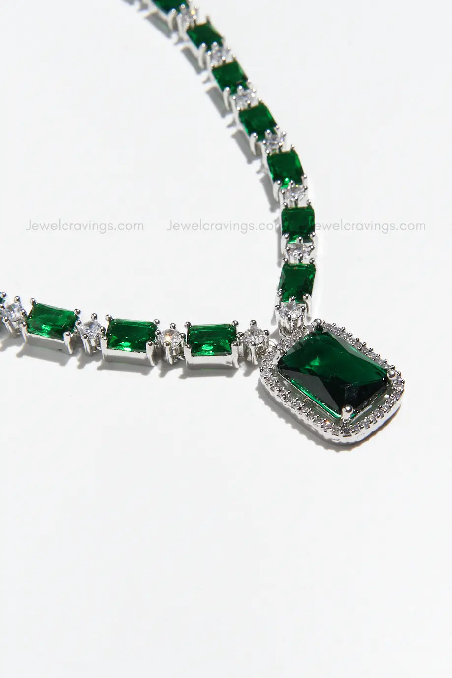 Green Foliage American Diamond Necklace with Earrings