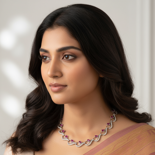 Elegant Silver American Diamond Necklace with Earrings