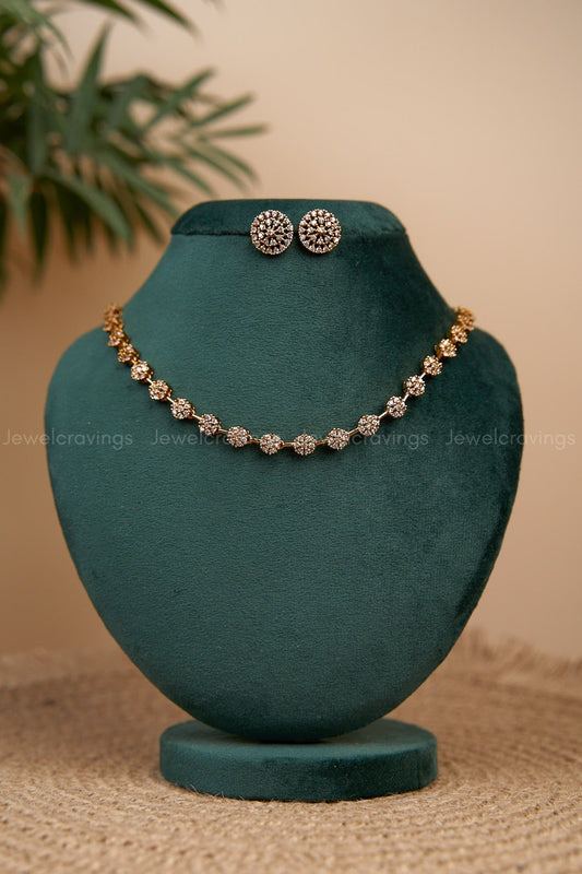 Shining CZ Stone Studded Choker with Earrings