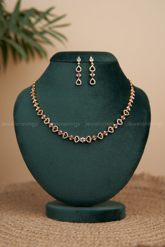 Mini Gold CZ Necklace with Earrings