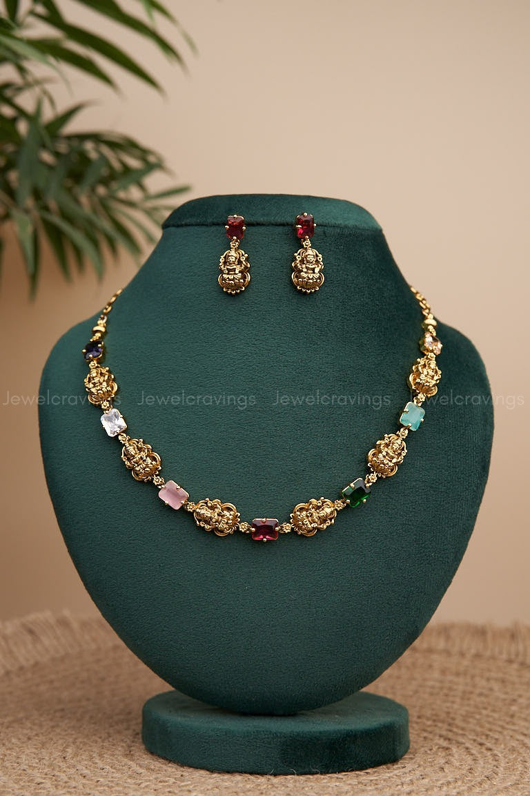 Antique Lakshmi Necklace with Earrings