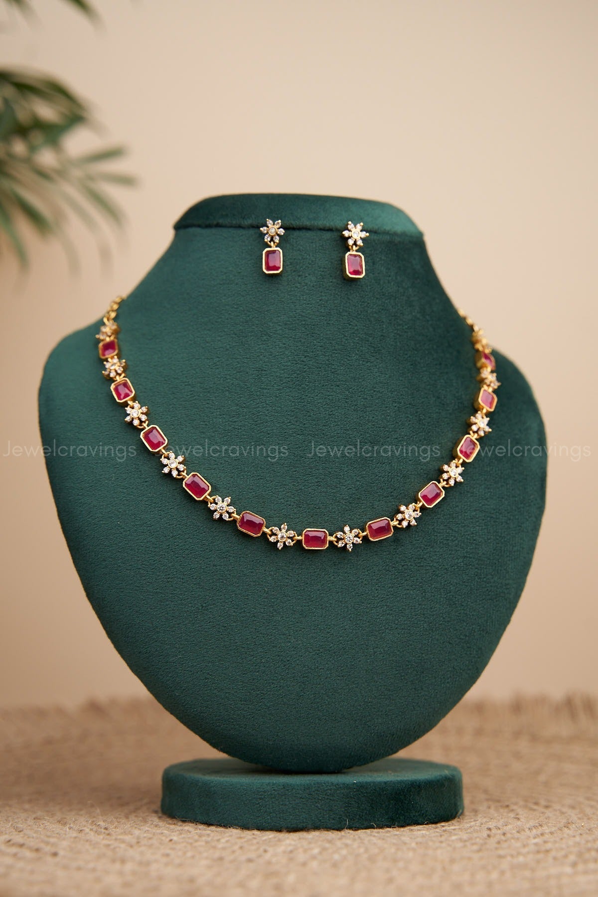 Mini Floral Stone Necklace With Earrings (Colour option available)